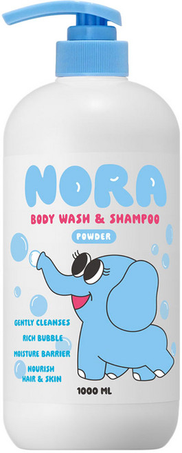 따블리에 노라 유아 바디워시 앤 샴푸 약산성 저자극 파우더향, 1개, 1L