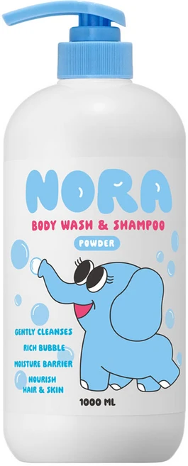 따블리에 노라 유아 바디워시 앤 샴푸 약산성 저자극 파우더향, 1개, 1L - 쿠팡