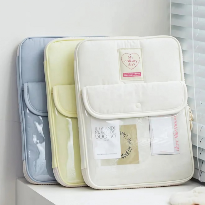 MOJINI 커스텀 태블릿파우치 예쁜 태블릿파우치 아이패드 멀티수납 갤럭시탭 보호커버 캔버스 가방, 버터옐로우 13~14인치