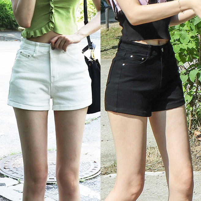 허리 밴딩 스판 여자 여성 반바지 하이웨스트 편한 블랙 화이트 반바지 3부 핫팬츠 숏팬츠 여름 댄스 여행