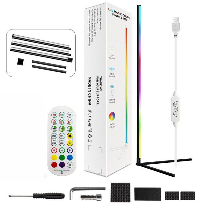 幻彩RGB LED落地燈 120公分 黑色，智慧APP遙控語音控制，營造居家氛圍，適用房間、電競、客廳、床頭, 落地牆角燈_120公分, 黑色