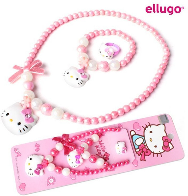 MB8 헬로키티 목걸이 팔찌 반지 3종세트 리본 진주 랜덤1개 선물리본