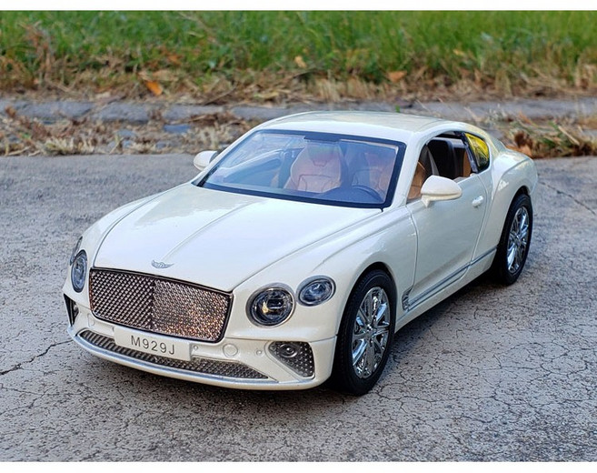 1대24 벤틀리 콘티넨탈 GT 쿠페 합금 다이캐스트 라이트 및 사운드 풀백 자동차모형 피규어, 화이트, 1개