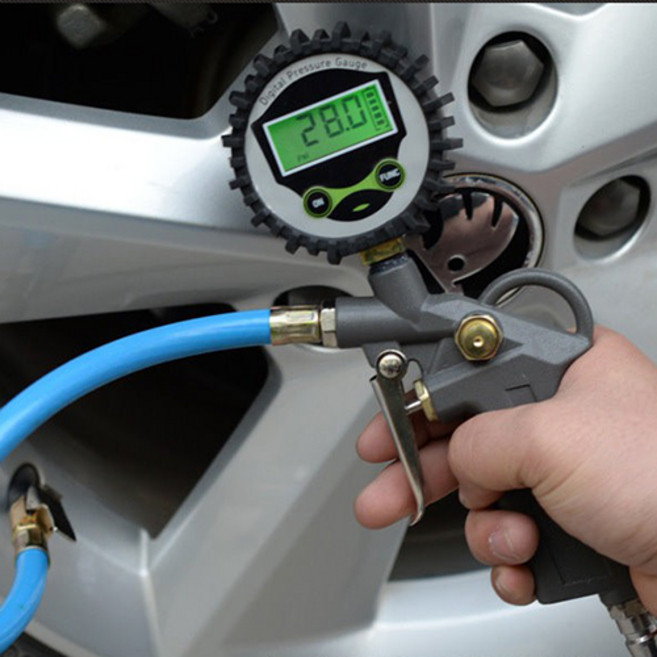 多功能胎壓計 帶槍充氣, 1個, 藍管電子數顯款, 藍管電子數顯款