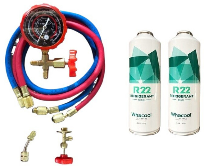 MORER22 에어컨 냉매 자가 충전기 셀프 DIY R22 R410A 2.5KG 3KG 5KG, 공구+22냉매휘빙/화고랜덤2병, 1개