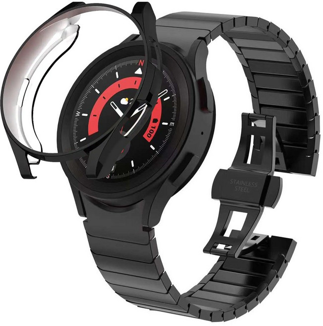 아이메이드잇 갤럭시워치 호환 일체형 링크 브레이슬릿 + 범퍼 케이스 세트 구성, 블랙