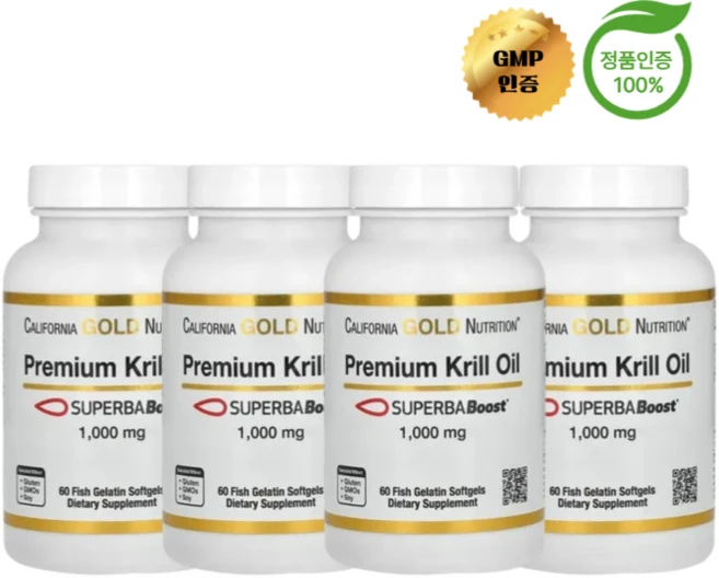 2+2 캘리포니아 골드 뉴트리션 CGN 프리미엄 크릴 오일 1000mg 소프트젤 60정, 4개 - 쿠팡