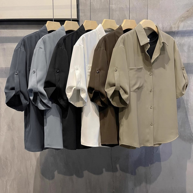 남자셔츠 칠부티 루즈핏 시크 반팔 카디건 남방 여름 캐주얼 코트 빅사이즈