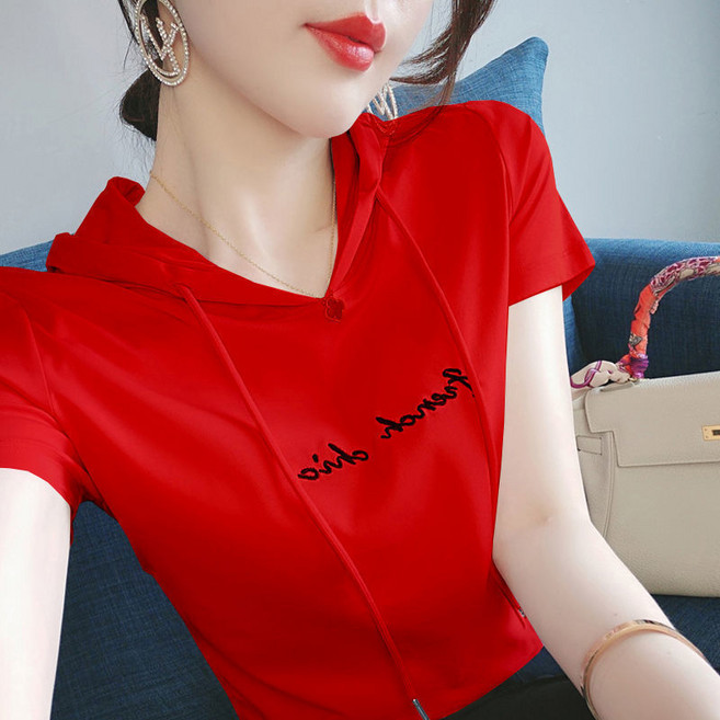 라오농 여성용 여름 빅사이즈 후드 루즈핏 니트 반팔 티셔츠 OGJ04J