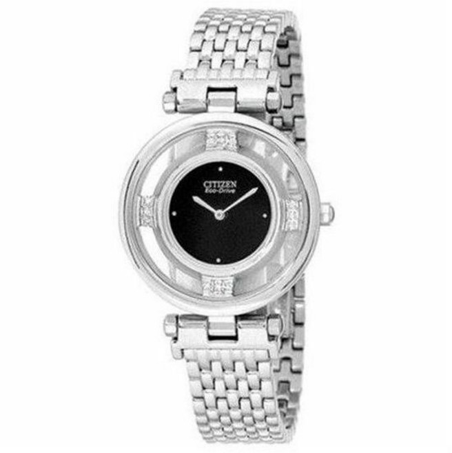 [Citizen] 시티즌 스틸레토 다이아몬드 블랙 다이얼 여성용 시계 EG3100-50E