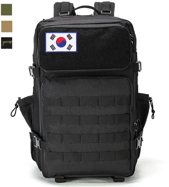 45L 대용량 군용 병사 등산 캠핑백 + 태극기 패치 방수 옥스포드 원단 소재 운동 피트니스 여행 아웃도어 등 다양한 장소에 적합 남녀 공용