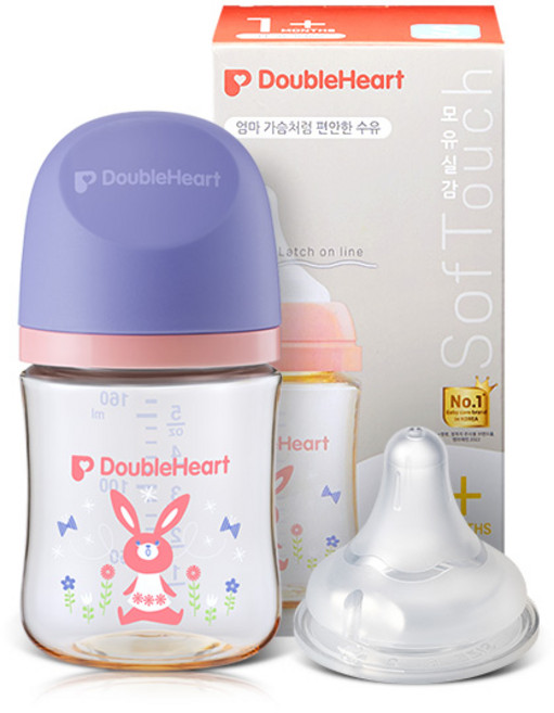 더블하트 모유실감 3세대 싱글팩(젖병+젖꼭지 S) 160ml, 1세트, 놀러올래빗 젖꼭지(S)