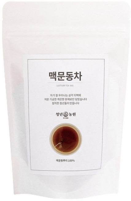 청년농원 맥문동차 티백 국산 100% 건강차 대용량 전통차, 2개, 1g, 50개입