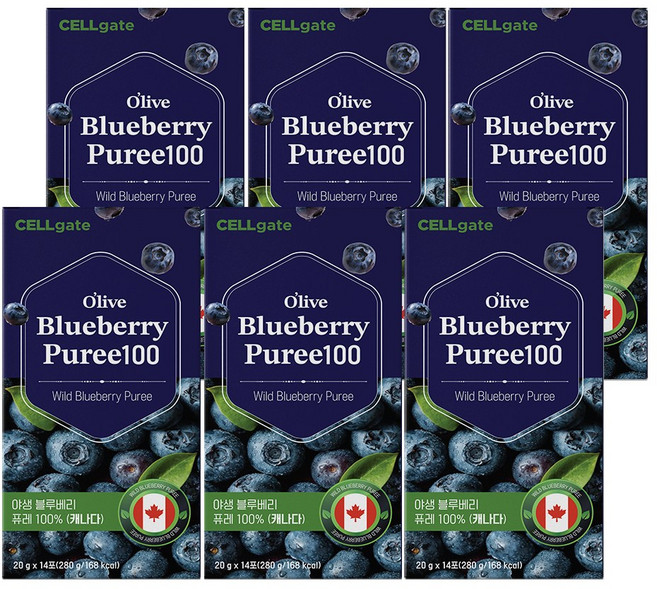 셀게이트 올라이브 야생 블루베리 퓨레 100%, 280g, 6개