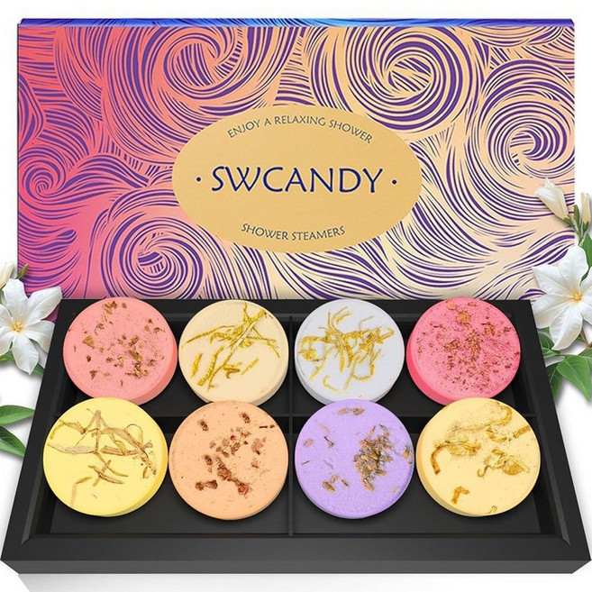 Shower Steamers 아로마테라피 SWCANDY 8팩 엄마를 위한 어머니의 날 선물 - 아내 딸 할머니 여성 자매 및 십대 소녀용 천연 에센셜 오일 홈 스파 셀프, FLOWER
