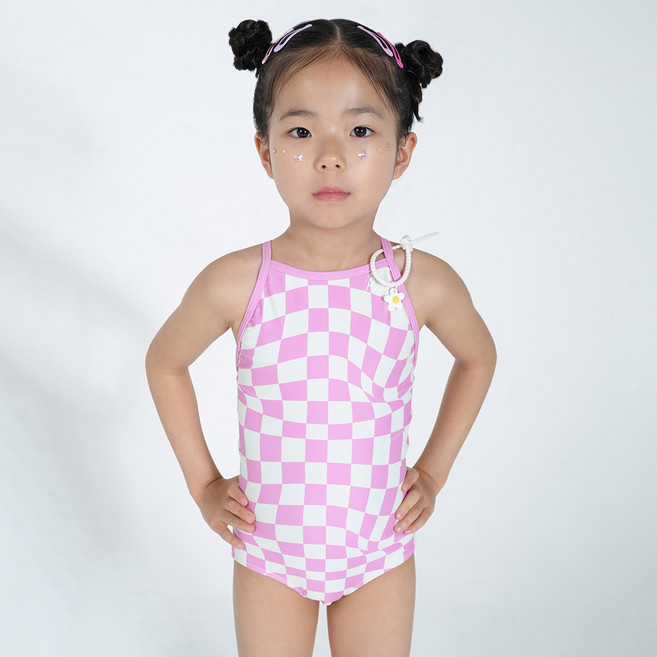 알앤엘 시그니처 와블 체크 타이백 여아 원피스 수영복