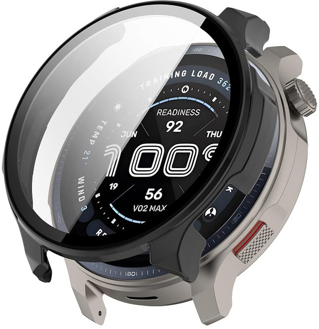 YAODLE For Amazfit Balance 2 커버 케이스 PC 소재 유리 필름 일체형 전면 보호 이중 구조 방진 일본 아사히 유리재 상처 방지 경량 블랙, 1개, 상세페이지 참조