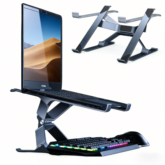 에비크 휴대용 알루미늄 노트북 거치대 18인치 Laptop 적용 경량 스탠드, 그레이