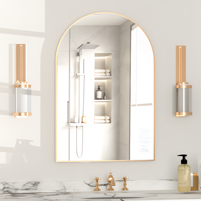 Brendayia 500x750mm 반아치형 벽걸이 거울 욕실 거울 침실 거실, 황금