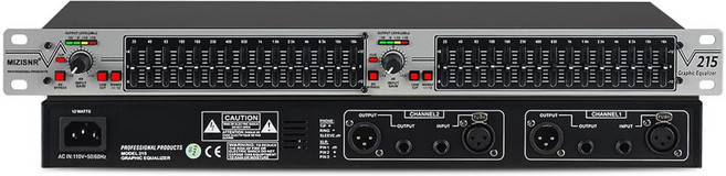 가정용 오디오용 MIZISNR 그래픽 이퀄라이저 15밴드 스테레오 EQ 듀얼 채널 프로페셔널 DJ 이퀄라이저 노이즈 감소 1U 랙 마운트(EQ-215), Silver, 은