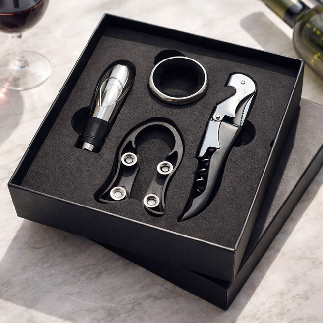 VergHatia 와인 전용도구 4종 세트 전문가용 와인오프너 세트, 1세트, 실버블랙