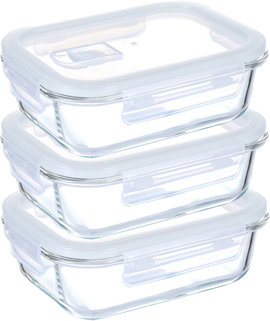 살림의지혜 내열유리 직사각 밀폐용기 반찬통 오븐사용, 640ml(3개), 1세트