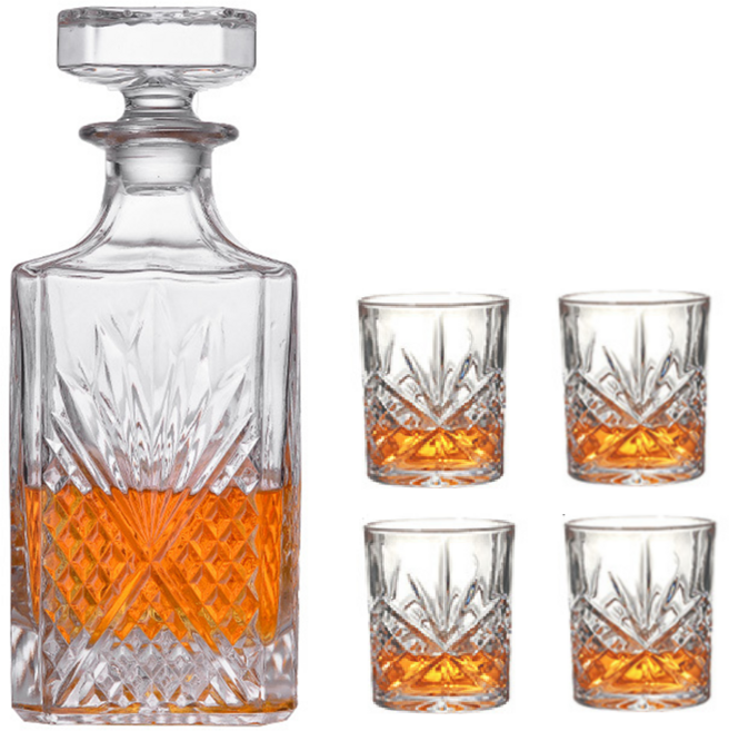 큐앤씨 럭셔리 크리스탈 위스키 디켄터 +잔 4p 세트, 1개, 750ml