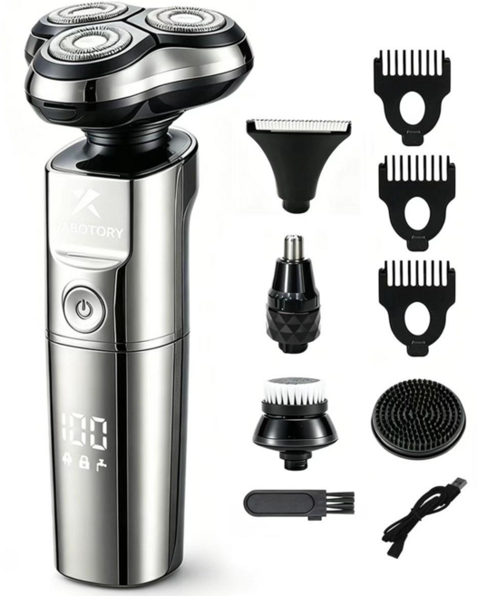 라보토리 남자 전기면도기 3헤드 회전식 USB 충전 생활방수 전기 면도기, 메탈그레이, ZCB104