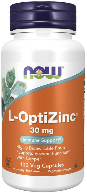 NOW Foods L-OptiZinc優質鋅植物膠囊 30mg, 1罐, 100顆