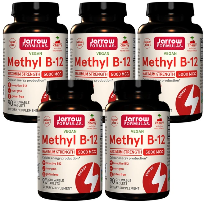 자로우 포뮬러스 비건 츄어블 메틸 비타민 B12 5000mcg 체리맛 90정 5통, 90정 × 5개 - 쿠팡