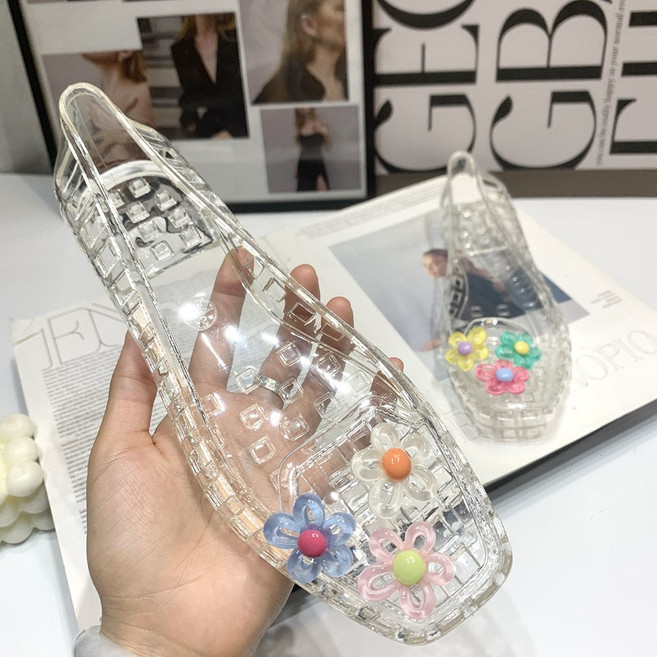 ROYALBELLE 여성 투명 젤리 샌들 플랫 통기성 꽃 장식 데일리 캐주얼 가벼운 샌들 B06032474