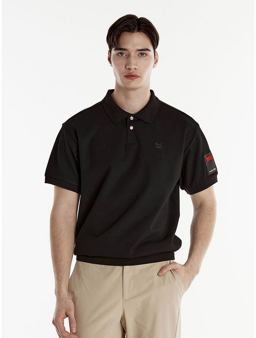 듀빅 남성 오버핏 블루종 와펜 반팔티셔츠 DE2MTS102BK