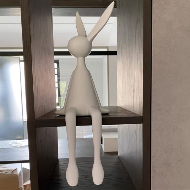 모던 토끼 인테리어 오브제 레진 조각상 거실 현관 데스크 장식품, 화이트
