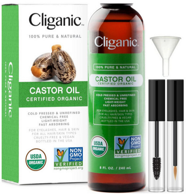 Cliganic 冷壓蓖麻油 護膚護髮 睫毛眉毛保養 美國原裝 240毫升 1入 附贈工具組, 1個, 473ml