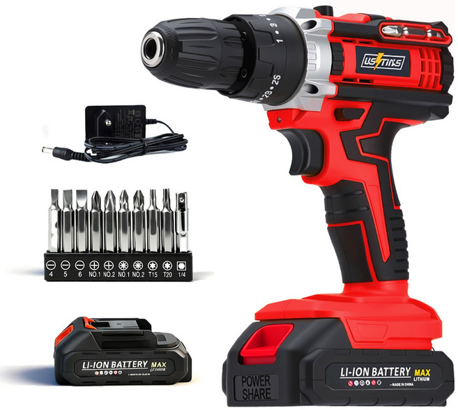 우스틴스 가정용 전동드릴 리튬이온 전동드라이버 임팩트 드릴 세트, 1개