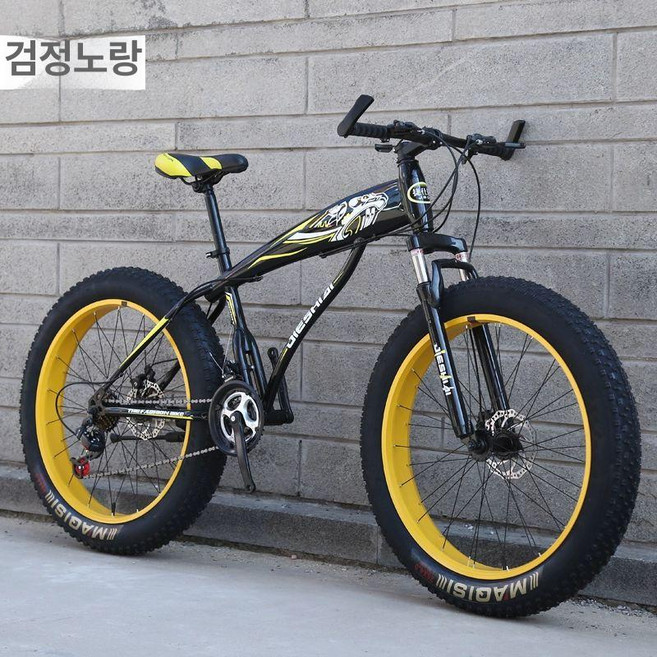 팻바이크 전기자전거 26인치 바이크 MTB 전동 산악, 7단, 블랙-옐로우