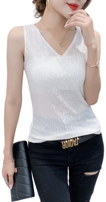 댄스복 상의 여성용 스팽글 나시 비즈 티셔츠Women's T-shirt 뉴타임즈 H645G946
