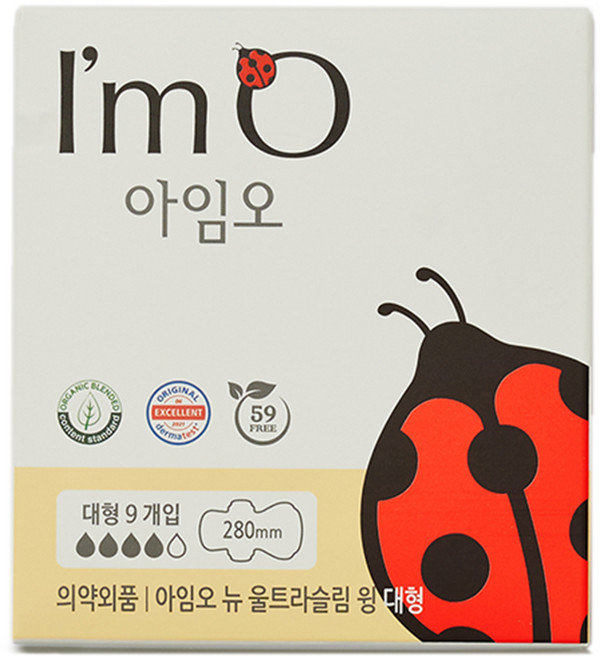 아임오 뉴 유기농 순면커버 오버나이트 생리대 날개형, 대형, 9개입, 1개