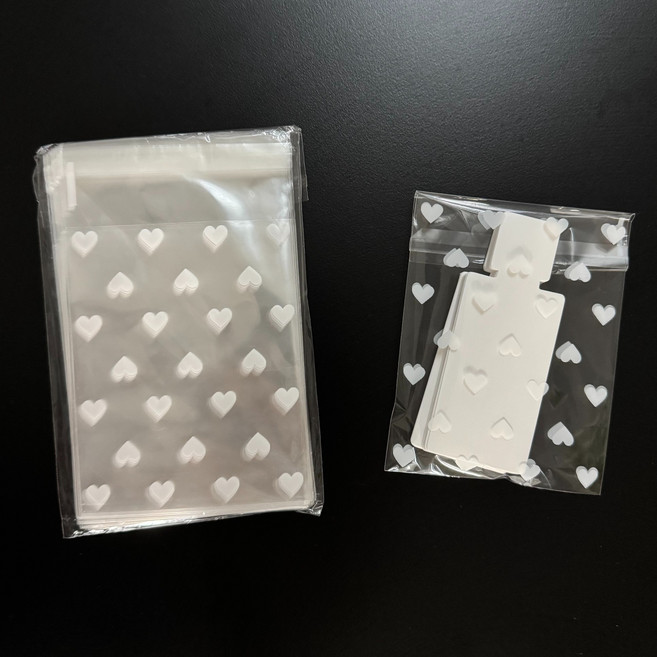 투명 비닐포장지 소형 하트 opp 포장봉투, 50개, 화이트