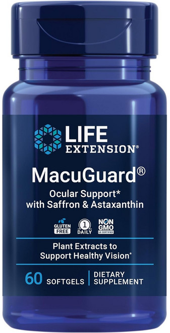 LIFE EXTENSION MacuGuard番紅花蝦紅素軟膠囊, 60顆, 1罐