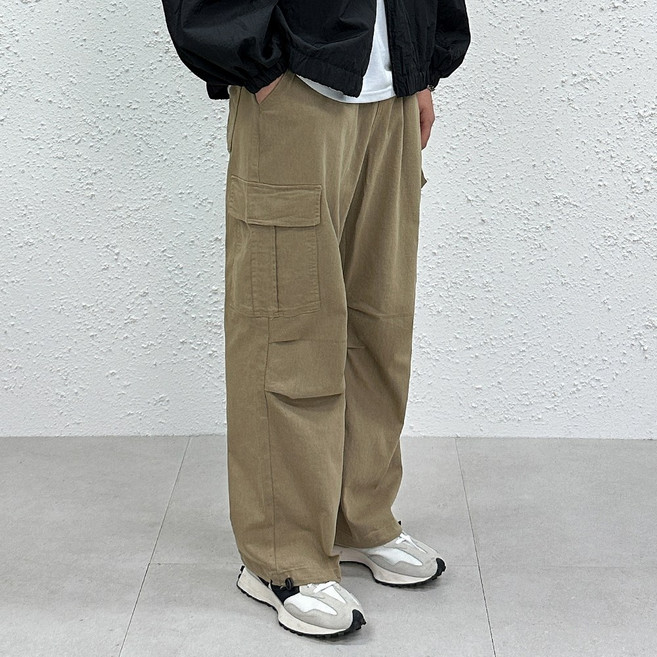 더맨쉽 허리밴딩 면스판 와이드 카고 밑단 스트링 팬츠 핏조절 빅사이즈 NJTCP27027
