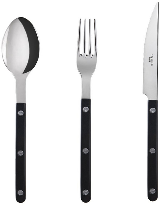 사브르 비스트로 샤이니 솔리드 커트러리 세트, 블랙, 디너스푼 + 디너포크 + 디너나이프, 1세트