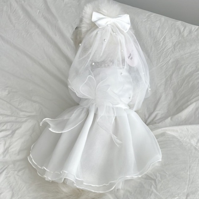 강아지 화동 웨딩드레스 실크, 화이트, 1개