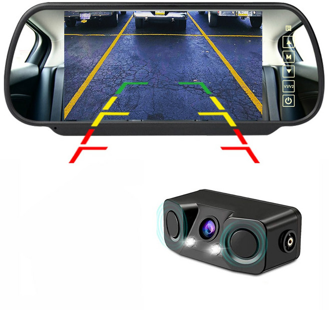 카메라+모니터 화물차용 7인치 룸미러 후방카메라 풀세트, 센서카메라, 15M(SUV/RV/1.5톤 이하)