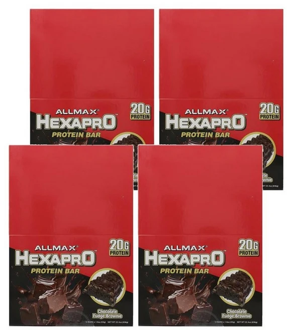 ALLMAX Hexapro Protein Bar Chocolate Fudge Brownie 올맥스 헥사프로 프로틴바 초콜릿 퍼지 브라우니 12p 636g, 4개 - 쿠팡