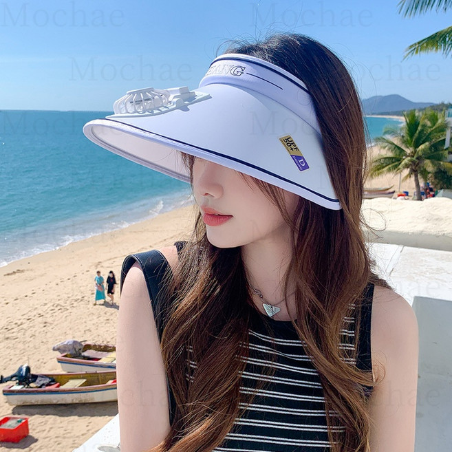 Mochae 선풍기모자 UV 자외선차단 썬캡 USB 충전 자외선차단 모자 여름 야외 등산 골프 조깅 자전거 썬캡, 화이트-프리사이즈