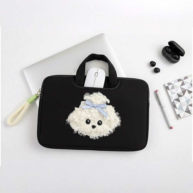 베리어튼 리본 비숑 노트북가방, 블랙, 1개