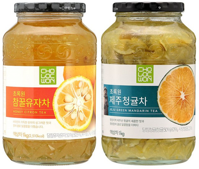 초록원 참꿀유자차 +제주 청귤차 (2kg), 2kg, 1개