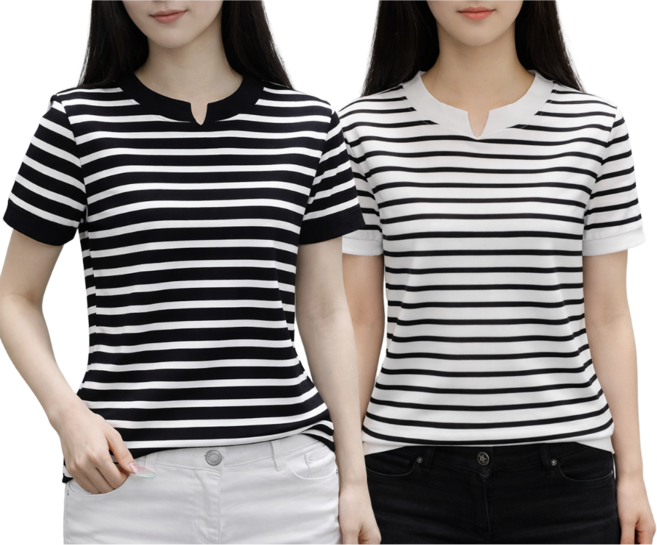 벨로에 여성 여름 스트라이프 반팔티 줄무늬 반팔 티셔츠 2종 세트