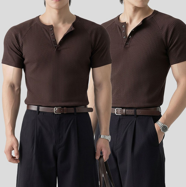 남자머슬핏 여름 헨리넥 반팔 티셔츠